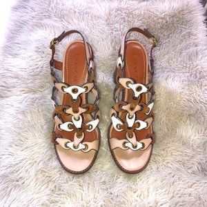 Coach Leather & Suede Block Heel Sandal with Coach Links - SIZE 8
